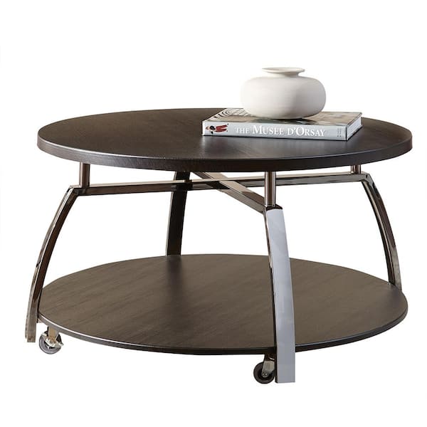 Unbranded Coham 35 in. Espresso Medium Round Wood Coffee Table with Casters