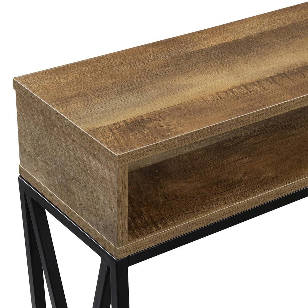 Nutmeg Wood & Black Metal Deluxe Console Table with Storage Shelf