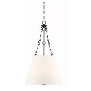Austin 18 in. W x 32.25 in. H 4-Light English Bronze Shaded Pendant Light with White Fabric Shade