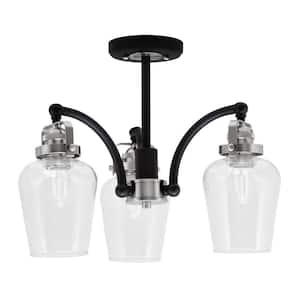 Decatur 15.25 in. 3 Light Black and Nickel Semi-Flush with 5 in. Clear Bubble Glass Shades No blulbs included