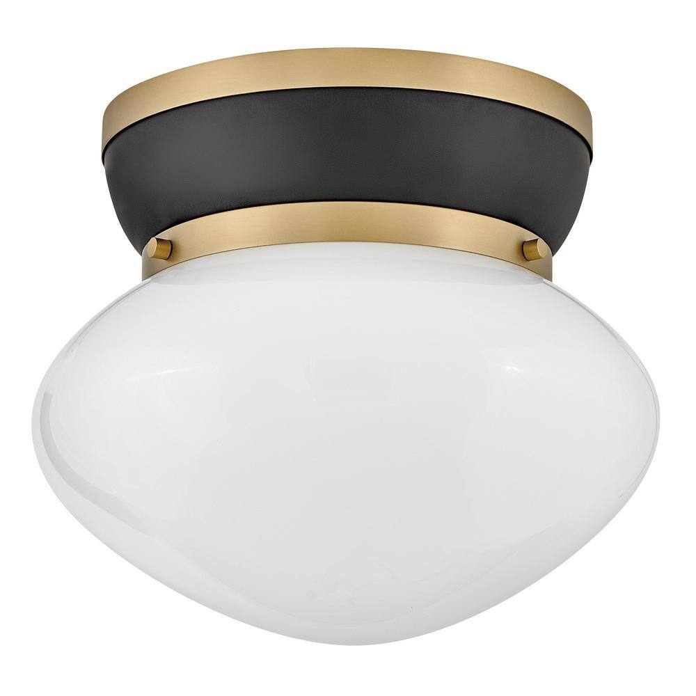 Black and Brass Glass LED Schoolhouse Flush Mount Light