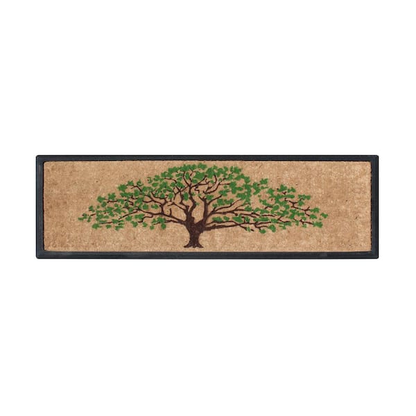 A1 Home Collections A1HC First Impression Hand-Crafted Life of Tree Green/Brown 16 in. x 48 in. Rubber Coir Double Doormat