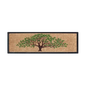 A1HC First Impression Hand-Crafted Life of Tree Green/Brown 16 in. x 48 in. Rubber Coir Double Doormat