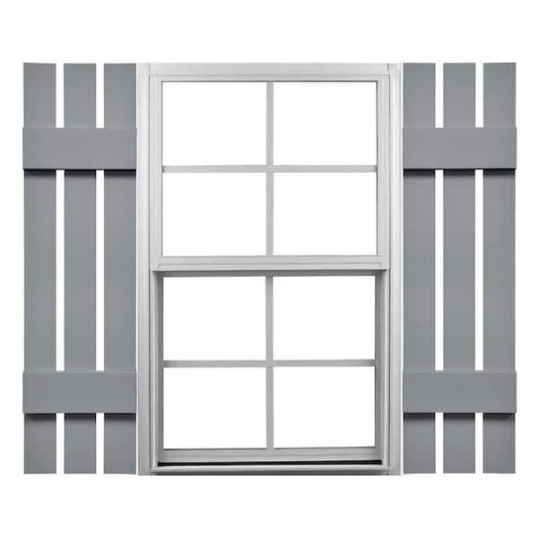 Ekena Millwork Mid America 12 in. W x 39 in. H Vinyl Board and Batten Shutters Pair in Platinum