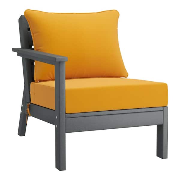 Westin Outdoor Birchwood Outdoor Patio Deep Seating Left Facing Arm HDPE Lounge Chair in Grey with Yellow Cushions