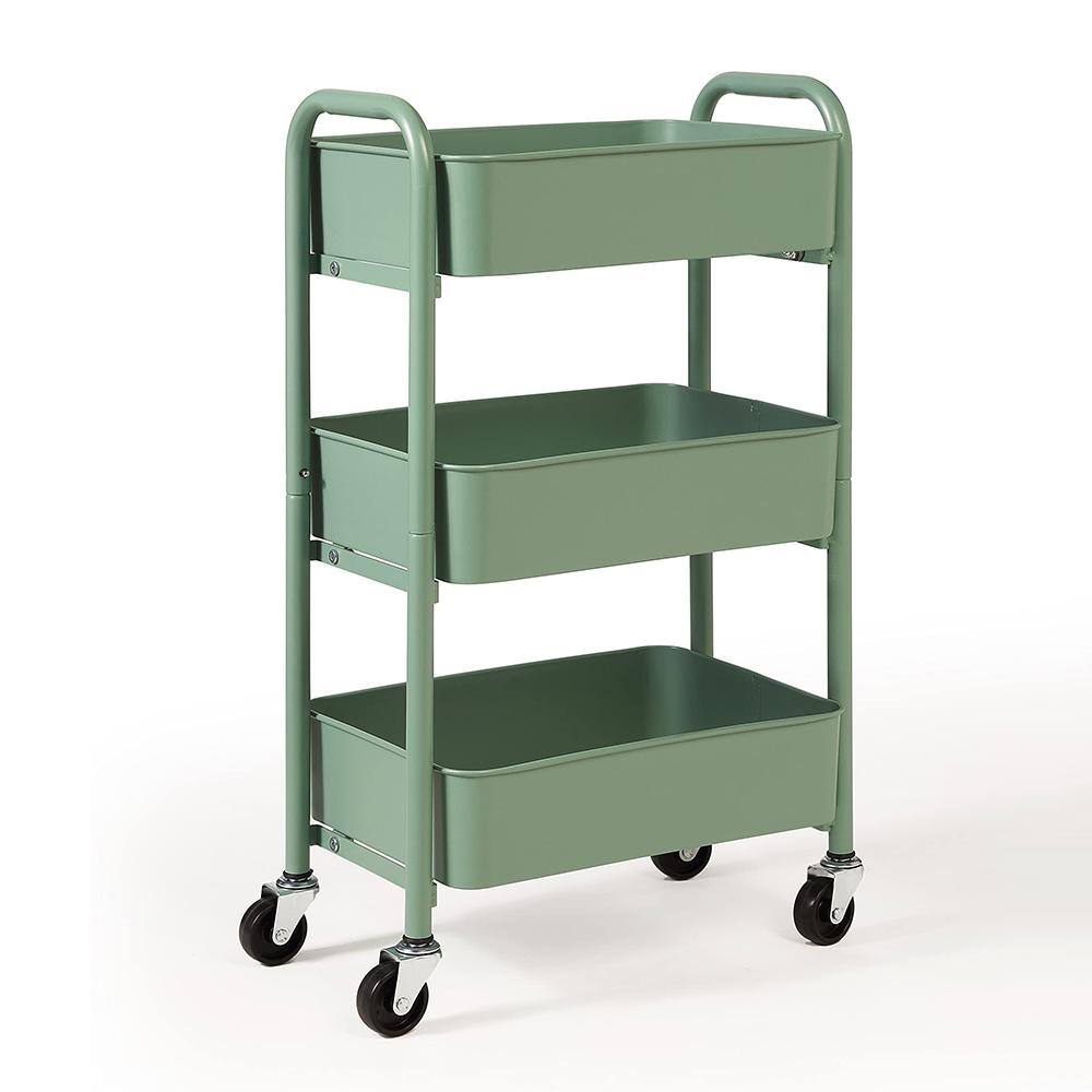 Delicate Compact Turquoise 15.35 in. W 3 Tier Rolling Metal Mobile Utility Storage Organizer Cart