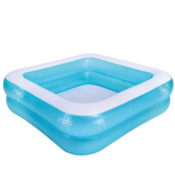 Pool Central 4.75 ft. Inflatable Blue and White Square 2-Ring Swimming Pool