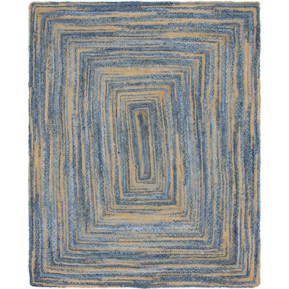 Handmade Braided Chindi 8' x 10' Blue and Natural Rectangular Rug