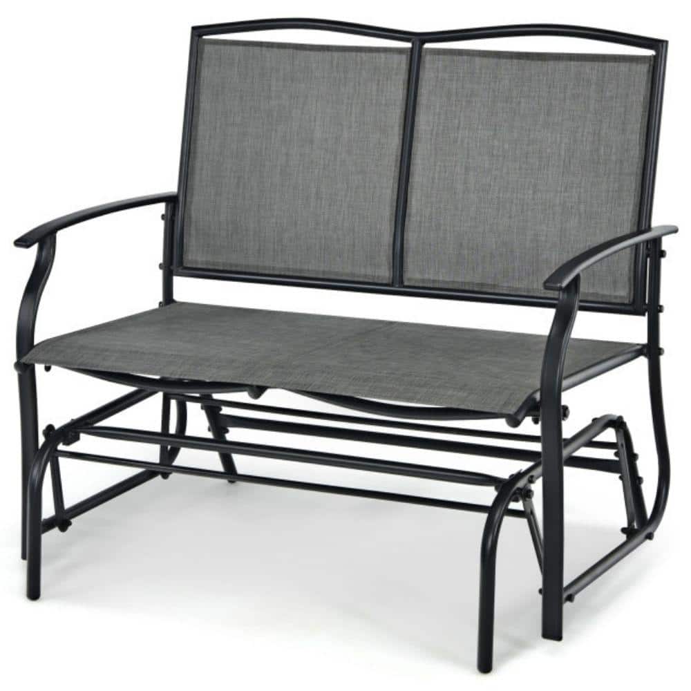 Gray Steel Frame 2-Person Outdoor Glider Bench with Arms