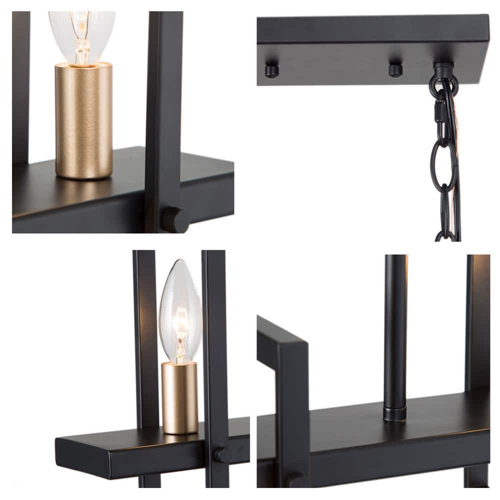 Modern Black and Brass Rectangle Island Chandelier with Clear Glass Shades