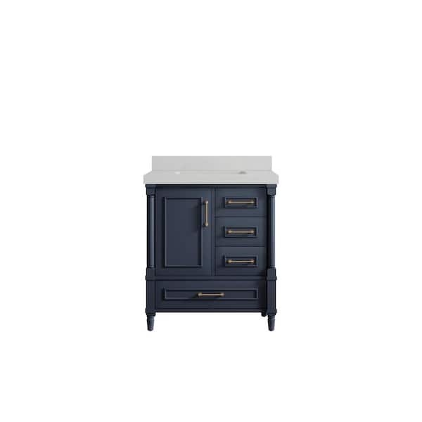 Willow Collections Hudson 30 in. W x 22 in. D x 36 in. H Bath Vanity in Navy Blue with 2 in Carrara Quartz Top