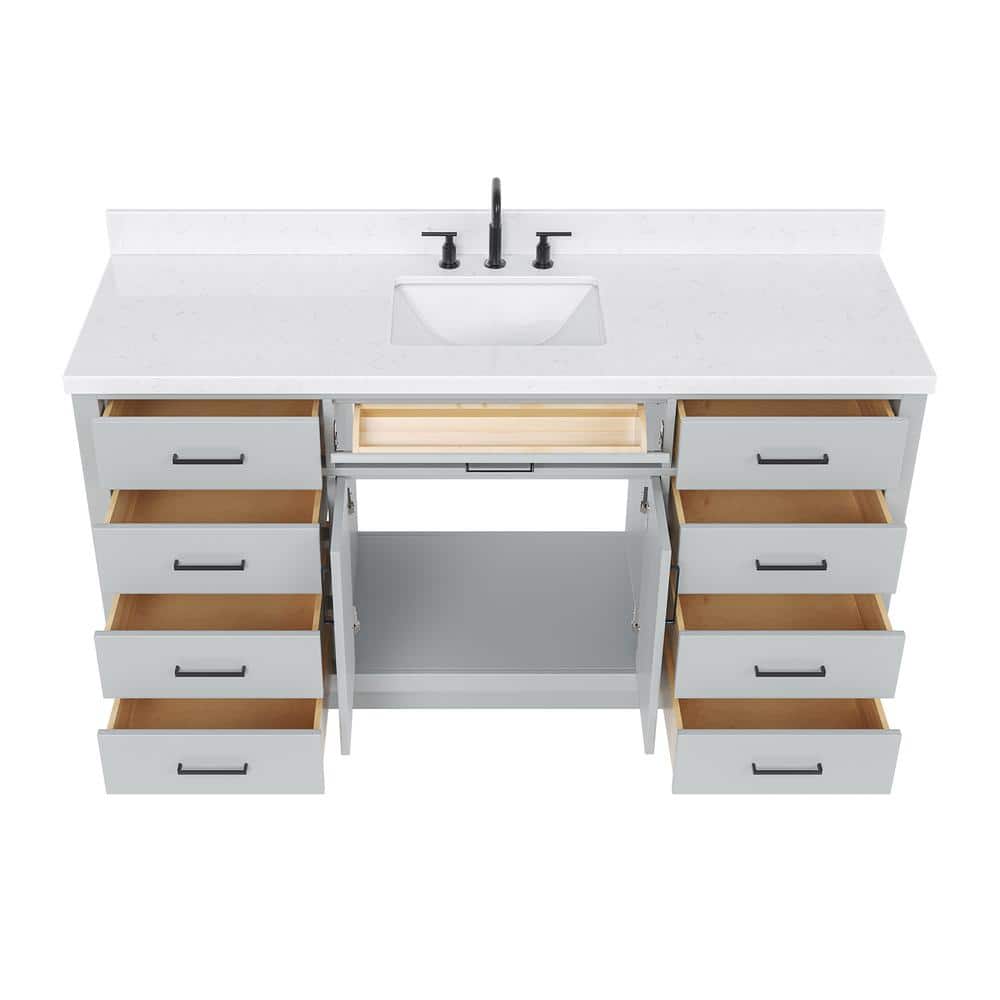 Hepburn 66" Gray Freestanding Single Basin Vanity with Hardwood Frame