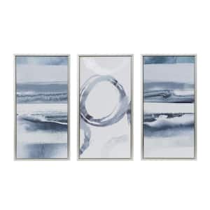 Anky 3-Piece Framed Art Print 31.6 in. x 16.6 in. Silver Foil Abstract Framed Canvas Wall Art Set