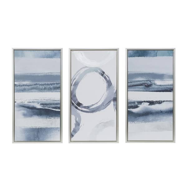 Miscool Anky 3-Piece Framed Art Print 31.6 in. x 16.6 in. Silver Foil Abstract Framed Canvas Wall Art Set