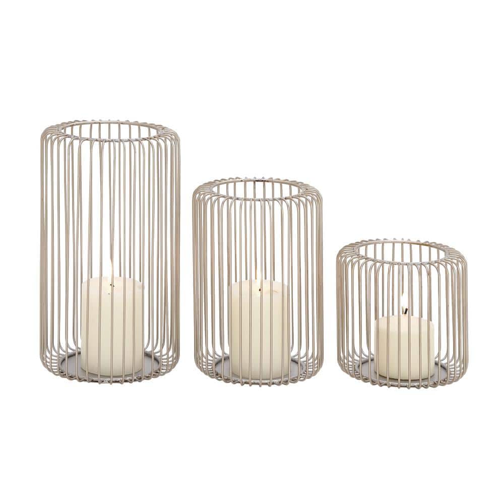 Silver Metal Cage Style Hanging Hurricane Candle Lantern Set
