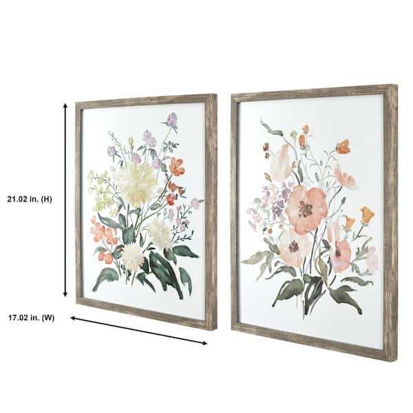 STYLEWELL KIDS Watercolor Floral Framed Wall Art (Set of 2) (17 in