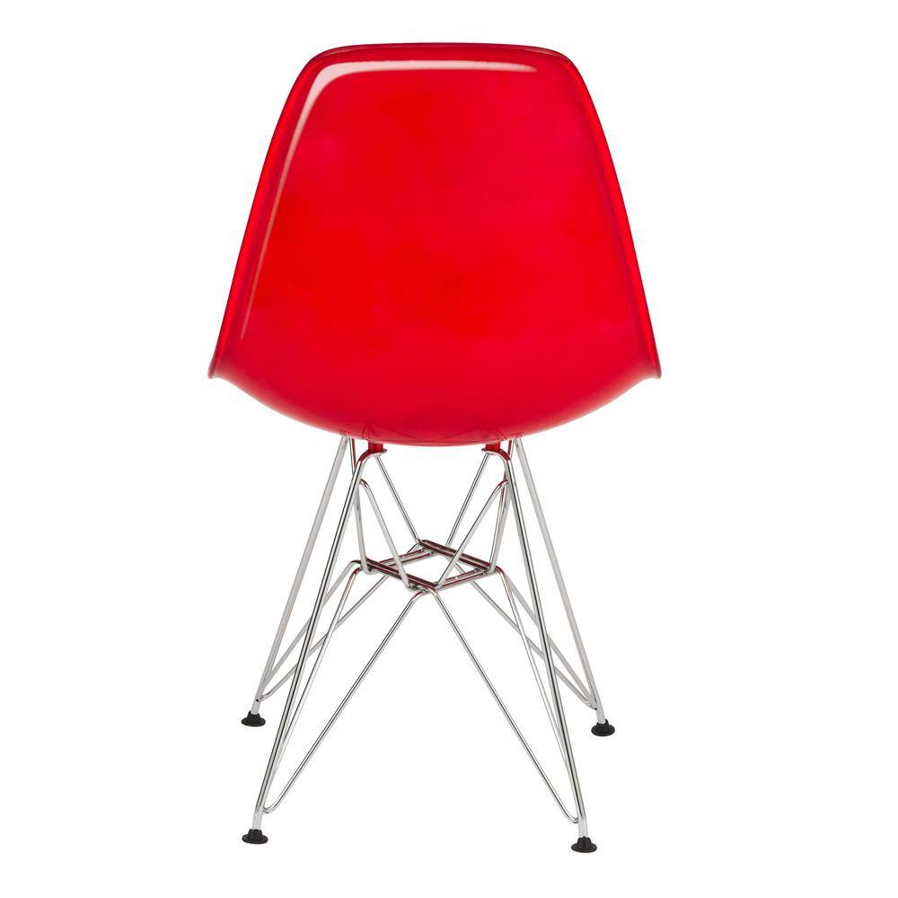 White and Red Plastic Side Chair with Chrome Eiffel Legs