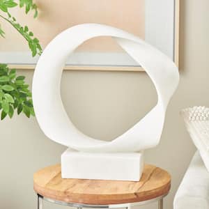 White Poly Stone Textured Open Wave Abstract Sculpture with Elevated Base
