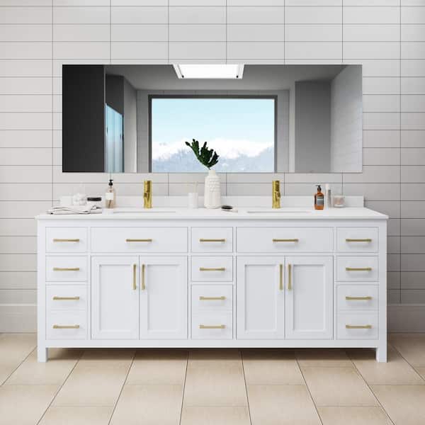 Wyndham Collection Beckett 84 in. W x 22 in. D x 35 in. H Double Sink Bath Vanity in White with White Cultured Marble Top