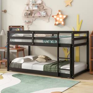 Harper & Bright Designs Natural Twin Over Twin Floor Bunk Bed with ...