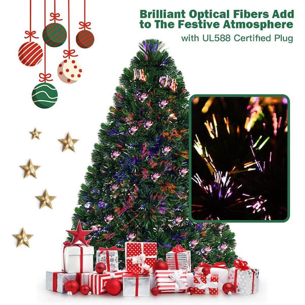 Costway 6 ft. Pre-Lit Artificial Christmas Tree Fiber Optic