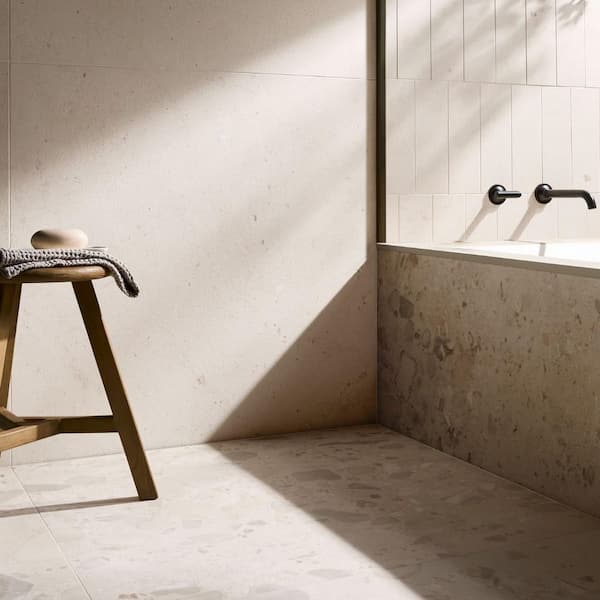 Sarto Petite Cream 35 in. x 35 in. Terrazzo Look Matte Porcelain Floor and Wall Tile (17.64 sq. ft. / Case)