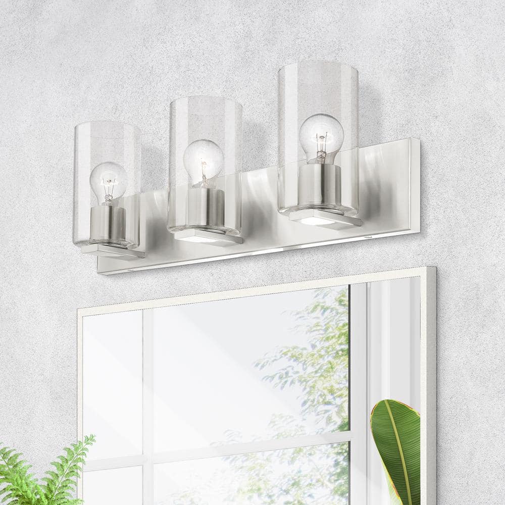 Zurich Collection 3-Light Brushed Nickel Vanity with Clear Glass