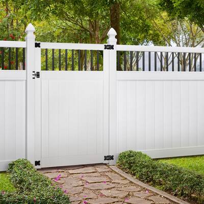 Pro Series 4 ft. W x 6 ft. H White Vinyl Woodbridge Baluster Top Privacy Fence Gate