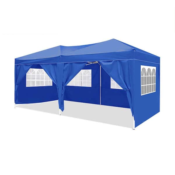 Sudzendf 10 ft. x 20 ft. Blue Pop Up Canopy Outdoor Portable Folding Tent with 6 Removable Sidewalls and Carry Bag