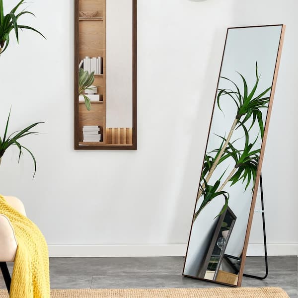 Unbranded 15 in. W x 58 in. H Rectangle Solid Wood Frame Brown Floor Standing Full-Length Mirror for Living Room Bedroom Porch