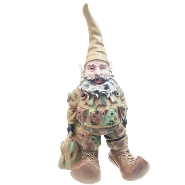 HOMESTYLES 15 in. H "GI Joe" Army Gnome Military Solider in Fatigues with Duffel Bag Home and Garden Gnome Statue