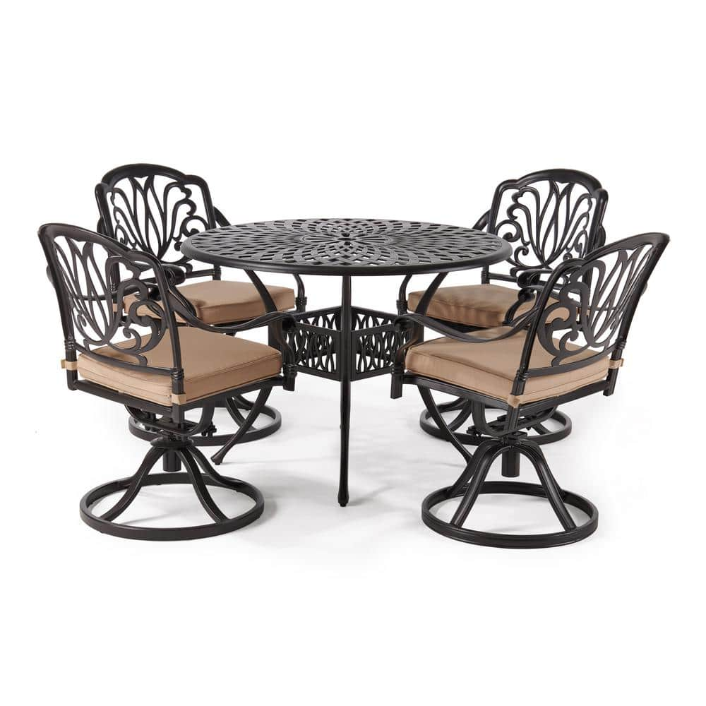 LAUREL CANYON Classic Dark Brown 5-Piece Cast Aluminum Round Outdoor