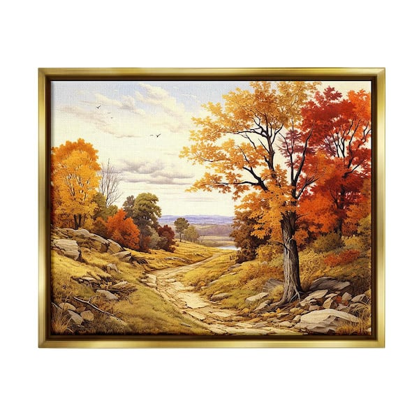 Stupell Industries Classic Fall Foliage Path by Lil' Rue 1-Piece Floater Frame Graphic Print Nature Poster Art Print 21 in. x 17 in.