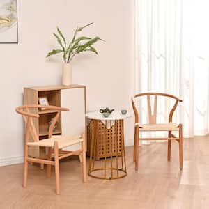 Natural Beech Dining Chair Set of 2 with Wishbone Design Backrest, Woven Seat, No Assembly Required(Table Not Included)