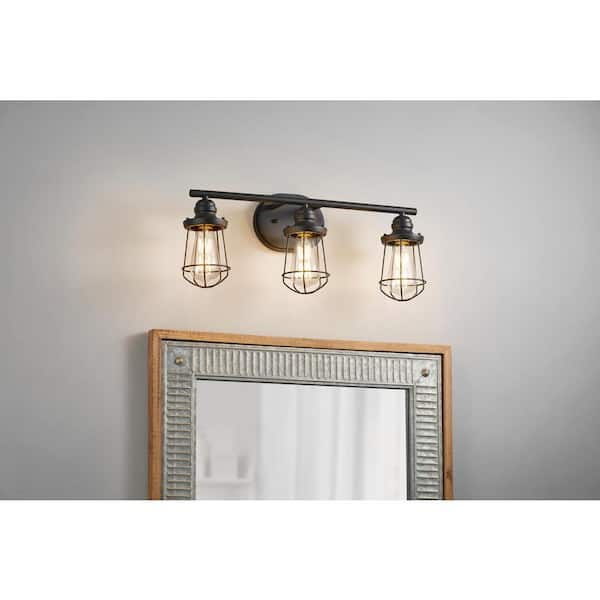 Hampton Bay Southbourne 22 in.3-Light Matte Black Vanity Light with Open Steel Cage Frame