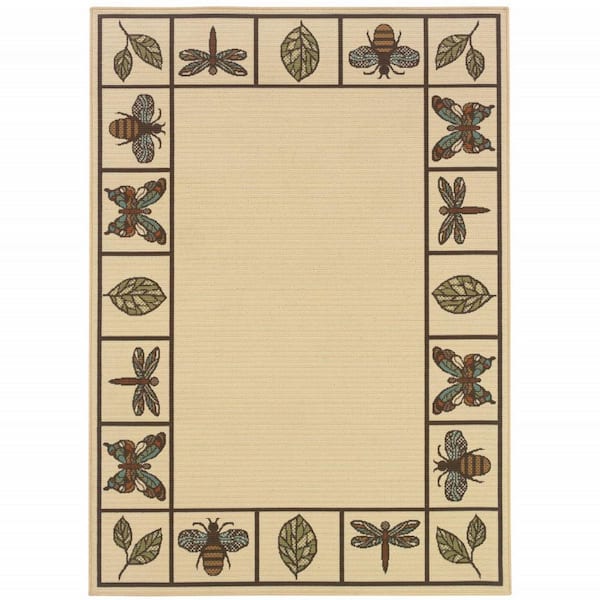 Brown, Ivory 2 ft. x 4 ft. Loomed Abstract Polypropylene Rectangle Indoor/Outdoor Area Rug