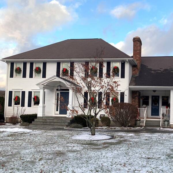 Builders Edge 14.5 in. W x 52 in. H Louvered Vinyl Shutters Pair in Storm Cloud