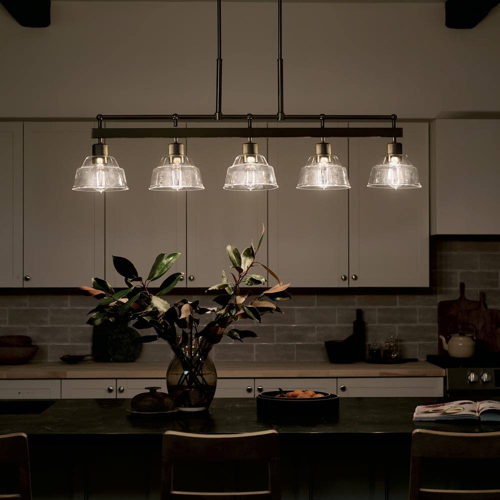 Eastmont Brushed Brass 5-Light Linear Chandelier with Clear Glass Shades