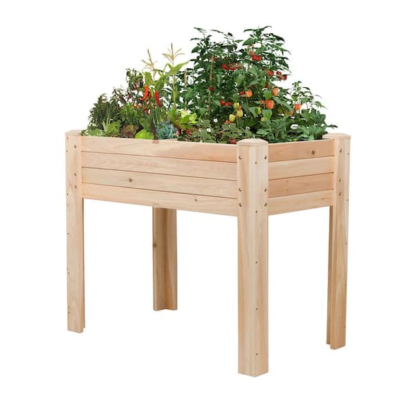 Shine Company 36 in. L x 30 in. H x 20 in. W Wood Raised Garden Bed Box with Liner and Drainage Holes