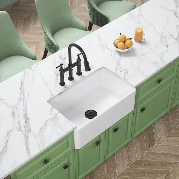 30"L x 18"W White Farmhouse Deep Apron Undermount Kitchen Single Ceramic Farm Sink, Single bowl