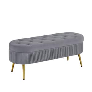 43.3 in. W x 15.7 in. D x 16.53 in. H Gray Linen Cabinet with Velvet Upholstered Storage Bench