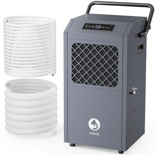 ANDTE 190 pt. 6,500 sq. ft. Commercial Grade Dehumidifier in. for Basement, Home and Large Room with 24 H Timer Gray