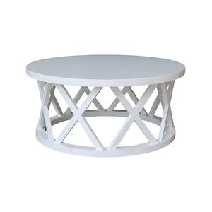 White 18" H. Round Solid Wood Ceylon Coffee Table