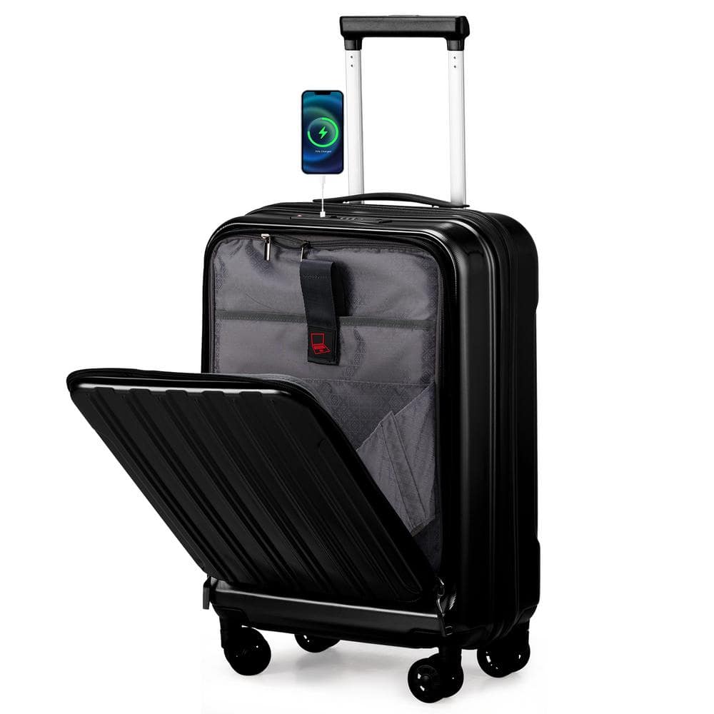 Karl home Front Compartment 1-Piece Black 20 in. ABS+PC Luggage with USB  Port, Double Spinner Wheels, TSA Lock HDK1G51000763 - The Home Depot