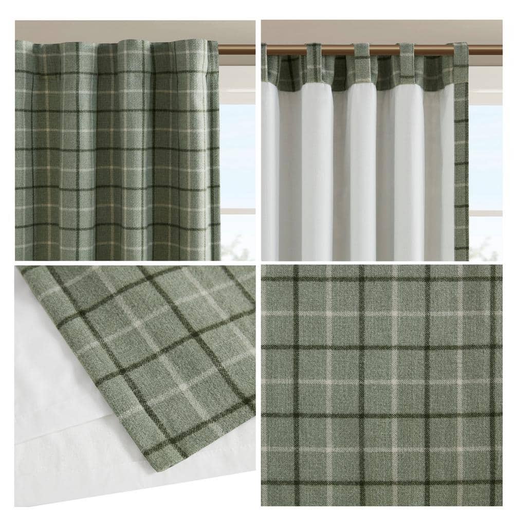 Green Plaid Thermal Fleece Lined Curtain Panel, 50" x 84"