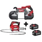 M18 FUEL 18V Lithium-Ion Brushless Cordless Deep Cut Band Saw and Grease Gun 2-Speed with Two 6.0 Ah Batteries