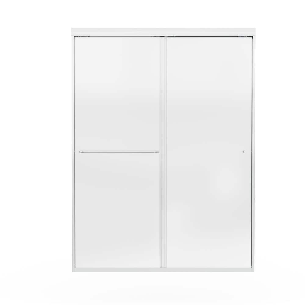 54 in. W x 72 in. H Double Sliding Framed Shower Door in Brushed Nickel wit