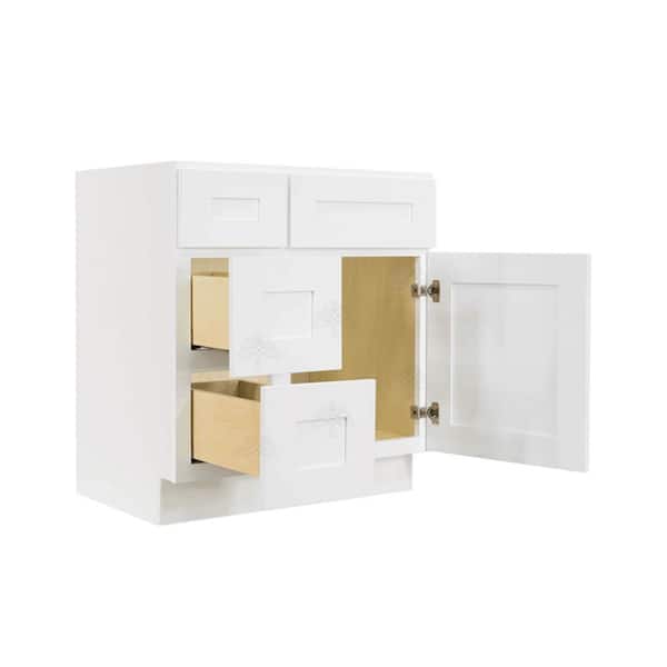 Lancaster Shaker Assembled 30 in. W x 21 in. D x 32.5 in. H Bath Vanity Sink Base Cabinet with 2 Left Drawers in White Lancaster Shaker Assembled 30 in. W x 21 in. D x 32.5 in. H Bath Vanity Sink Base Cabinet with 2 Left Drawers in White