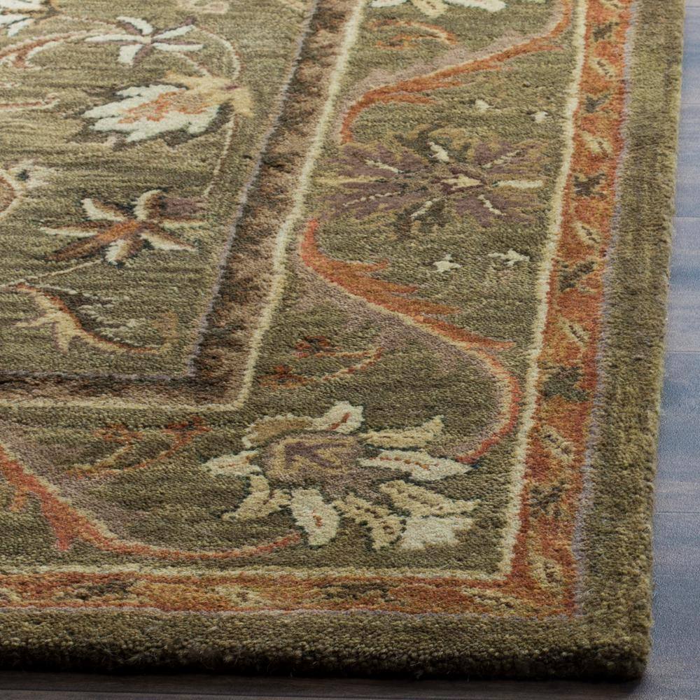 Olive and Gold 8' Square Handmade Wool Floral Area Rug