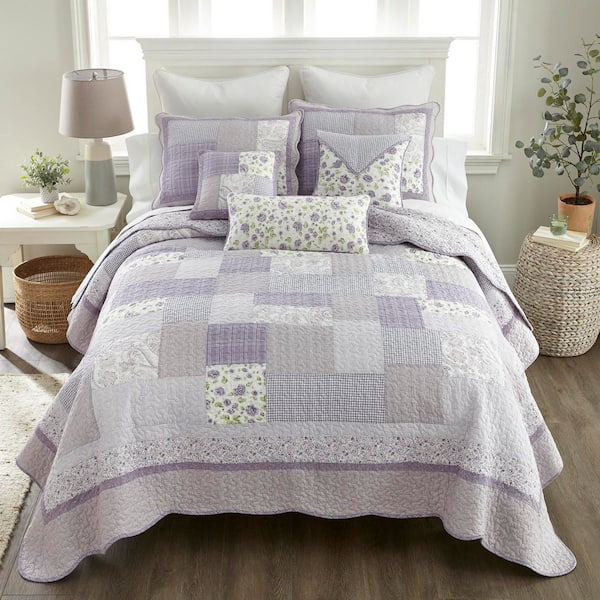 DONNA SHARP Lavender Rose 3-Piece Purple Cotton Queen Quilt Set